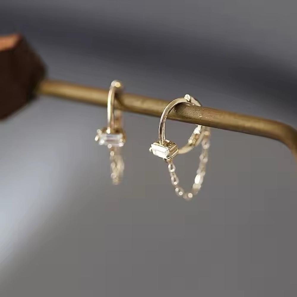 Gold Crystal Hoop Chain Earrings—925 Sterling Silver, Women Luxury Party Jewelry